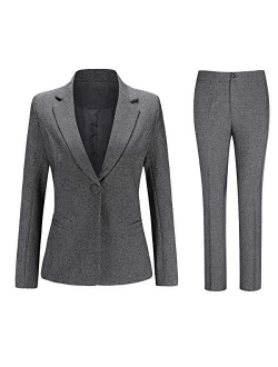 Women's 2 Piece Office Suit Set One Button Blazer Jacket and Suit Pants