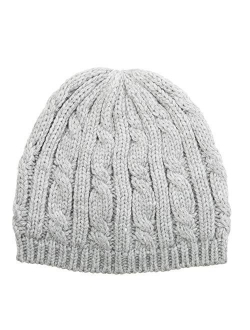 Womens Cable Knit Cold Weather Beanie Hat with Warm Fleece Lining