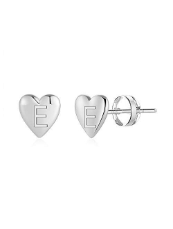 Heart Initial Stud Earrings for Girls - S925 Sterling Silver Post 14K Gold Plated Dainty Letter Earrings Hypoallergenic Little Initial Earrings for Women Girls Kids Sensi