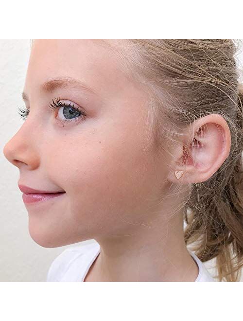 Heart Initial Stud Earrings for Girls - S925 Sterling Silver Post 14K Gold Plated Dainty Letter Earrings Hypoallergenic Little Initial Earrings for Women Girls Kids Sensi