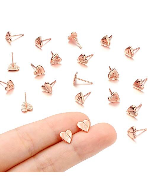 Heart Initial Stud Earrings for Girls - S925 Sterling Silver Post 14K Gold Plated Dainty Letter Earrings Hypoallergenic Little Initial Earrings for Women Girls Kids Sensi