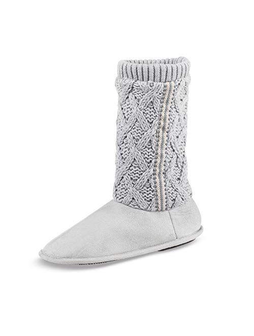 isotoner Women's Sweater Knit Tessa Tall Boot House Slipper with All Around Memory Foam Comfort