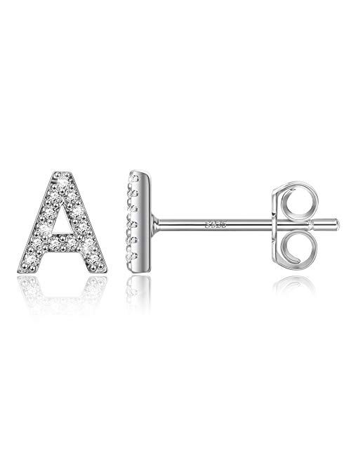 925 Sterling Silver Initial Earrings for Girls - White Gold Plated Silver Girls Stud Earrings Letter Earrings for Kids Toddler Women, Dainty Hypoallergenic Girls Diamond 