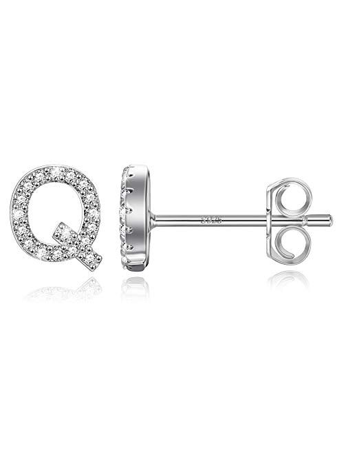 925 Sterling Silver Initial Earrings for Girls - White Gold Plated Silver Girls Stud Earrings Letter Earrings for Kids Toddler Women, Dainty Hypoallergenic Girls Diamond 