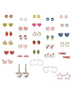 9/24/30/45 Pairs Cute Girls Stainless Steel Stud Earring Sets, Unicorn earrings for Kids, Colorful Multiple Stud Earrings