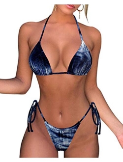 Women String Bikini Set Tie Side Thong Sexy Swimsuits with matching scrunchie