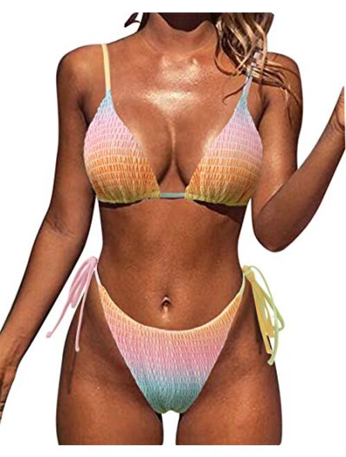 SUUKSESS Women String Bikini Set Tie Side Thong Sexy Swimsuits with matching scrunchie