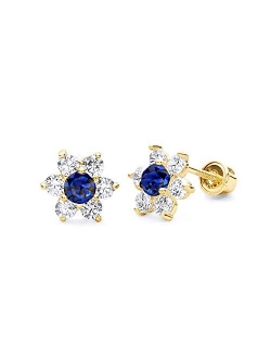 14k Yellow Gold Flower Stud Earrings with Screw Back - 12 Different Color Available