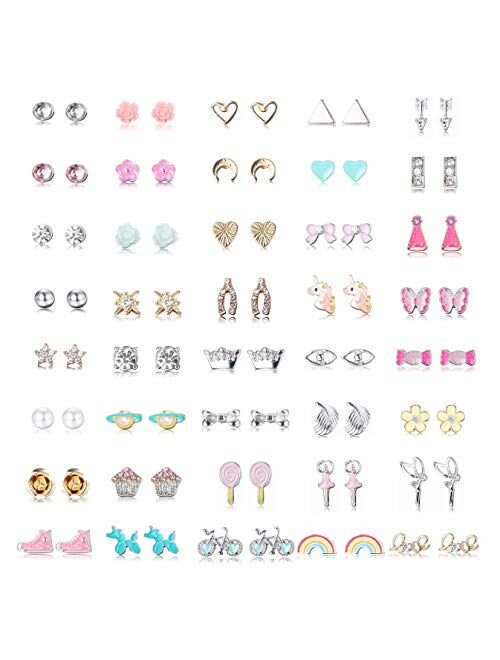 Hanpabum 40Pairs Stainless Steel Stud Earrings for Women Unicorn Candy Little Girls Cute Hypoallergenic Earrings Set