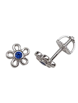 Girls' Sterling Silver CZ Simulated Birthstone Daisy Earrings with Screw Back (6mm)