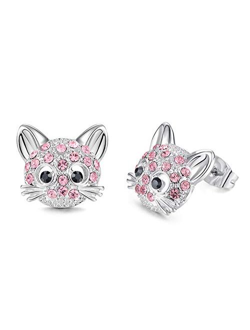 Lanqueen Cute Cat Stud Earrings for Girls Hypoallergenic Cat Cubic Zirconia Earrings for Women Teens Girls Cat Lovers