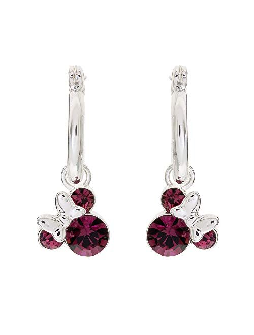 Disney Minnie Mouse Birthstone Jewelry for Women and Girls, Minnie Mouse Crystal Hoop Earrings