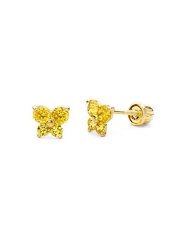 The World Jewelry Center 14k Yellow Gold Butterfly Stud Earrings with Screw Back- 12 Different Color Available