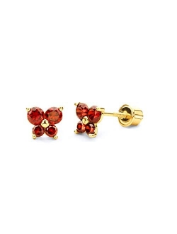 The World Jewelry Center 14k Yellow Gold Butterfly Stud Earrings with Screw Back- 12 Different Color Available