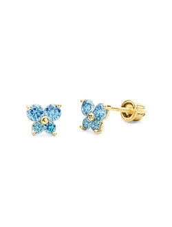 The World Jewelry Center 14k Yellow Gold Butterfly Stud Earrings with Screw Back- 12 Different Color Available