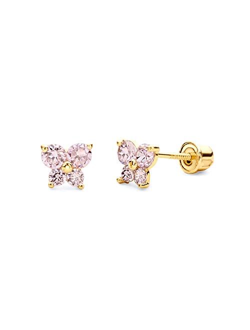 The World Jewelry Center 14k Yellow Gold Butterfly Stud Earrings with Screw Back- 12 Different Color Available