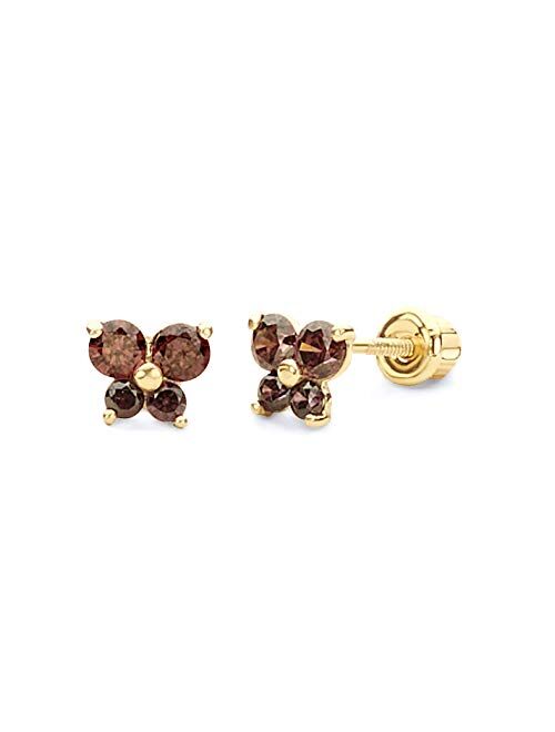 The World Jewelry Center 14k Yellow Gold Butterfly Stud Earrings with Screw Back- 12 Different Color Available