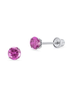 925 Sterling Silver Rhodium Plated 4mm Cubic Zirconia Stud Screwback Baby Girls Earrings