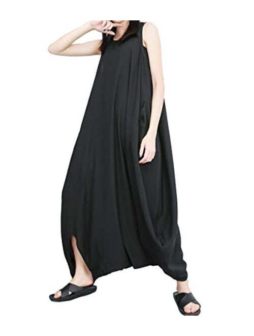 ellazhu Women's Summer Black Harem Jumpsuit Maxi Romper Playsuit