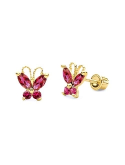 The World Jewelry Center 14k Yellow Gold Butterfly Stud Earrings with Screw Back - 4 Different Color Available