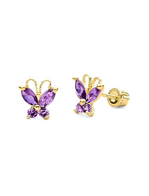 The World Jewelry Center 14k Yellow Gold Butterfly Stud Earrings with Screw Back - 4 Different Color Available