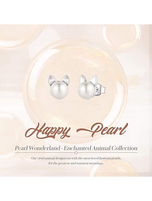 FANCIME June Birthstone Sterling Silver Freshwater Pearl Stud Earrings Animal Earrings Tiny Small Single Pearl Fine Jewelry for Women Teen Girls