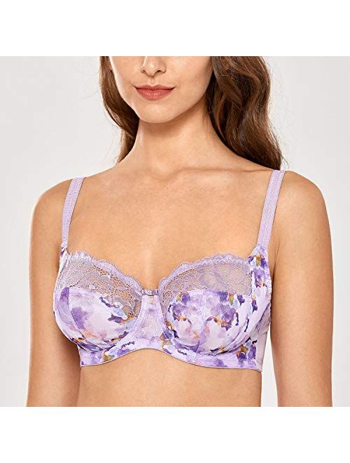 DELIMIRA Women's Non Padded Floral Lace Underwire Balconette Bra Plus Size