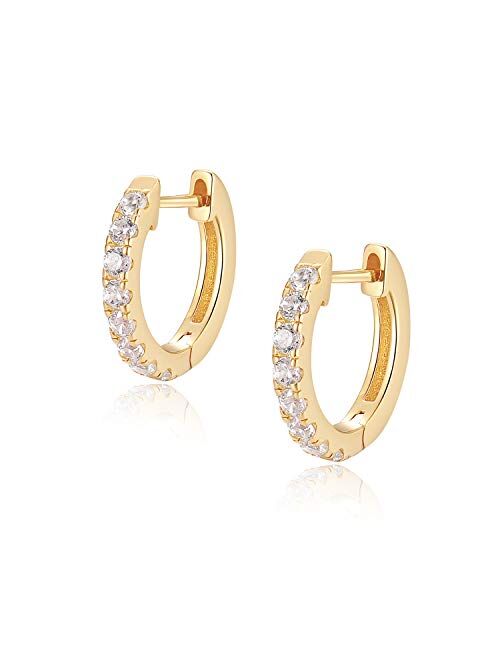 Jewlpire 925 Sterling Silver Huggie Hoop Earrings for Women Girls - 18K Gold Plated Diamond Cut AAAAA+ CZ Sparkle Hoop Earrings Cuff Stud, Hypoallergenic Girls Cartilage 