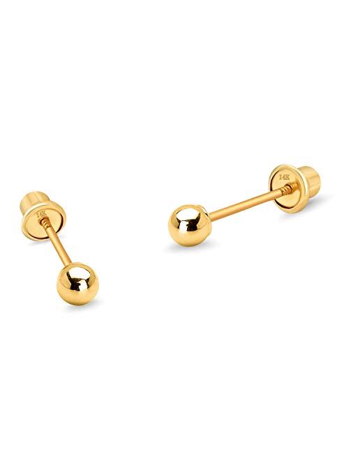 Lovearing 14k Yellow Gold 2,3,4,5,6mm Plain Hollow Gold Ball Children Screw back Baby Girls Stud Earrings