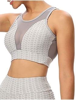 Women Sports Bras Textured Middle Impact Support Yoga Crop Tops Gym Workout Shirts