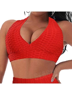 Women Sports Bras Textured Middle Impact Support Yoga Crop Tops Gym Workout Shirts