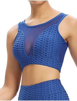 Women Sports Bras Textured Middle Impact Support Yoga Crop Tops Gym Workout Shirts