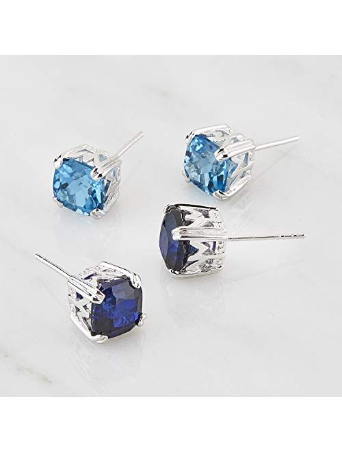 Nicole Miller Fine Jewelry - Sterling Silver with 7mm Cushion Cut Gemstone Stud Earrings