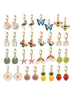 16 Pairs Girls Hypoallergenic Huggie Hoop Earrings with Charm Cute Small Dangle Hoop Earrings Set