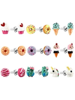 Unicorn Rainbow Hypoallergenic Earrrings Set for Little Girls,Kids Stud Earring Children Colorful Flower Star Teens Girls Earrings Set