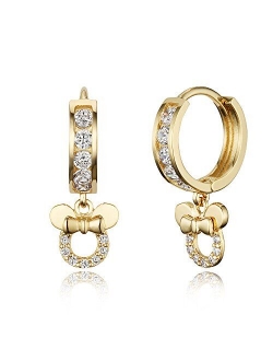 14k Gold Plated Brass Mouse Channel Cz Huggy Baby Girls Hoop Earrings