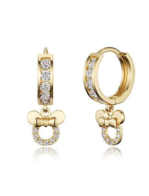 Lovearing 14k Gold Plated Brass Mouse Channel Cz Huggy Baby Girls Hoop Earrings