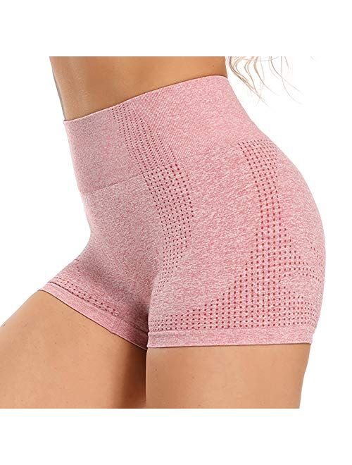 SEASUM Women's Seamless Yoga Shorts High Waist Tummy Control Workout Yoga Gym Shorts Compression Hot Pants