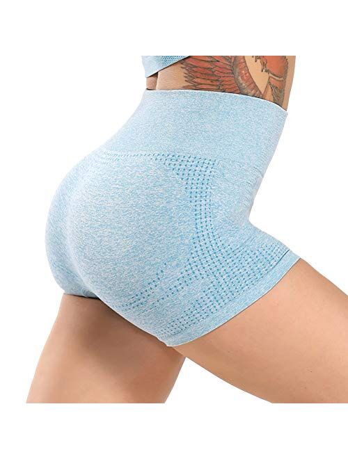 SEASUM Women's Seamless Yoga Shorts High Waist Tummy Control Workout Yoga Gym Shorts Compression Hot Pants