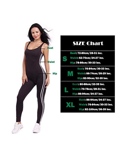 SEASUM Women Stripe Bodysuit Sleevesless Sport One-Piece Backless Sexy Slimming Bodycon Rompers Jumpsuit