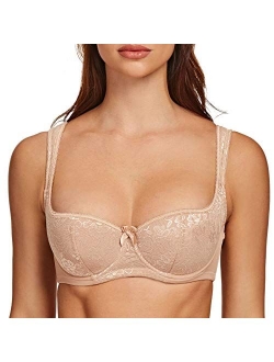 MELENECA Women's Balconette Bra with Padded Strap Half Cup Underwire Sexy Lace