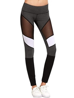 Women's Mesh Insert Workout Leggings Stretchy Skinny Sheer Yoga Tights Activewear