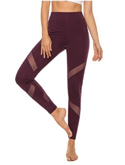 Women's Mesh Insert Workout Leggings Stretchy Skinny Sheer Yoga Tights Activewear