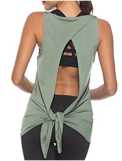 Womens Open Back Yoga Tops Workout Clothes Cross Back Yoga Shirt Activewear Tank Top