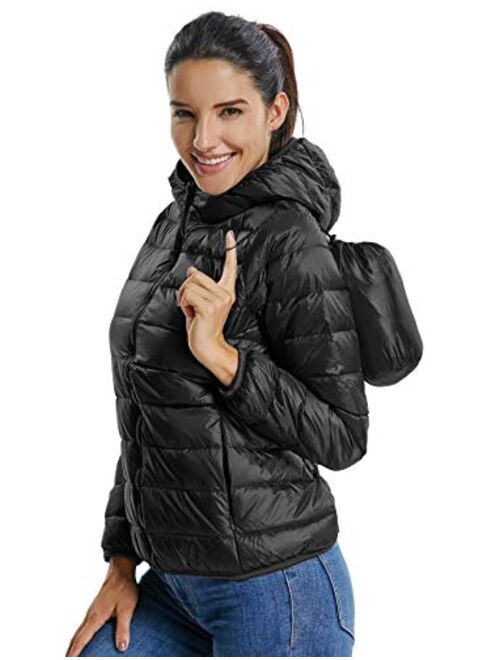 SEASUM Women's Hooded Packable Ultra Light Weight Short Down Jacket Parka Insulated Coat