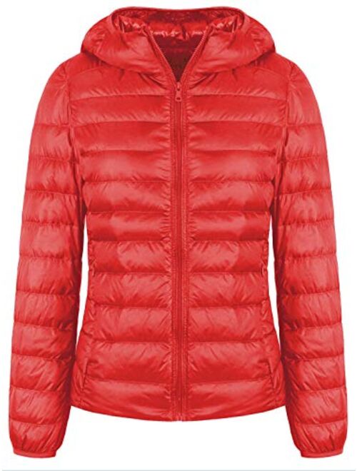 SEASUM Women's Hooded Packable Ultra Light Weight Short Down Jacket Parka Insulated Coat