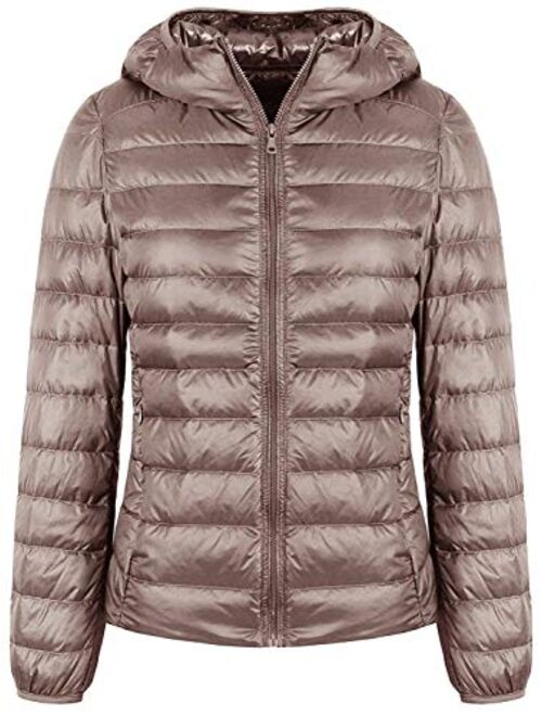 SEASUM Women's Hooded Packable Ultra Light Weight Short Down Jacket Parka Insulated Coat