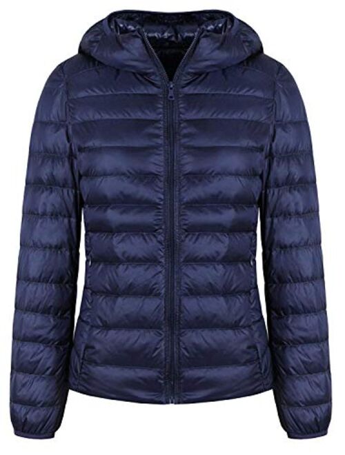 SEASUM Women's Hooded Packable Ultra Light Weight Short Down Jacket Parka Insulated Coat