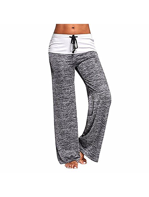 SEASUM Women's Loose Casual Pajama Pants Palazzo Lounge Pants Wide Leg PJ Bottoms Drawstring