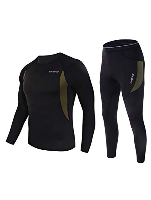 EXEKE Men's Thermal Underwear Set Fleece Lined Long Johns Warm Athletic Base Layer Top & Bottom